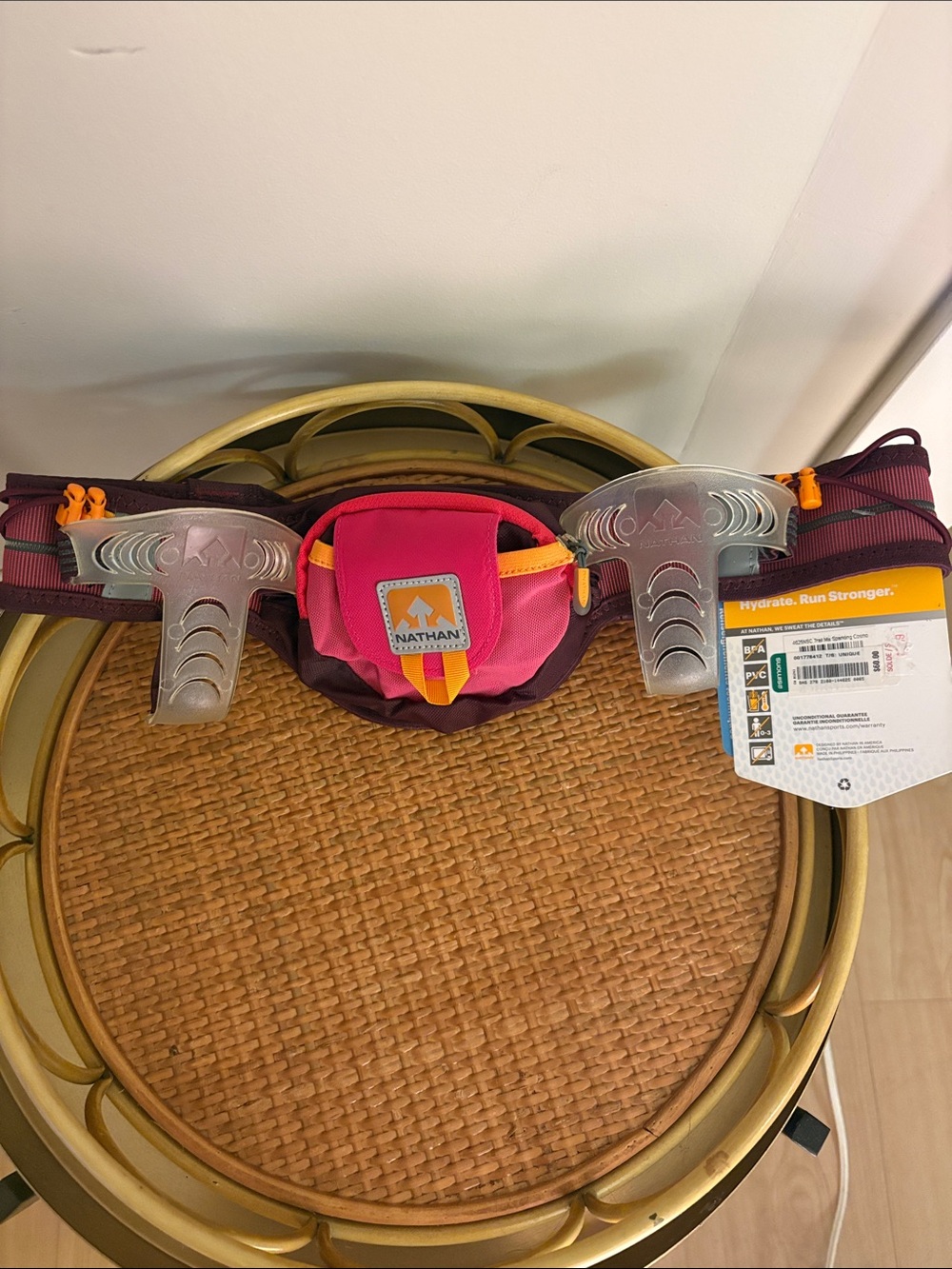 Natan Kids Pink and Maroon Hydration Belt with Orange Accents